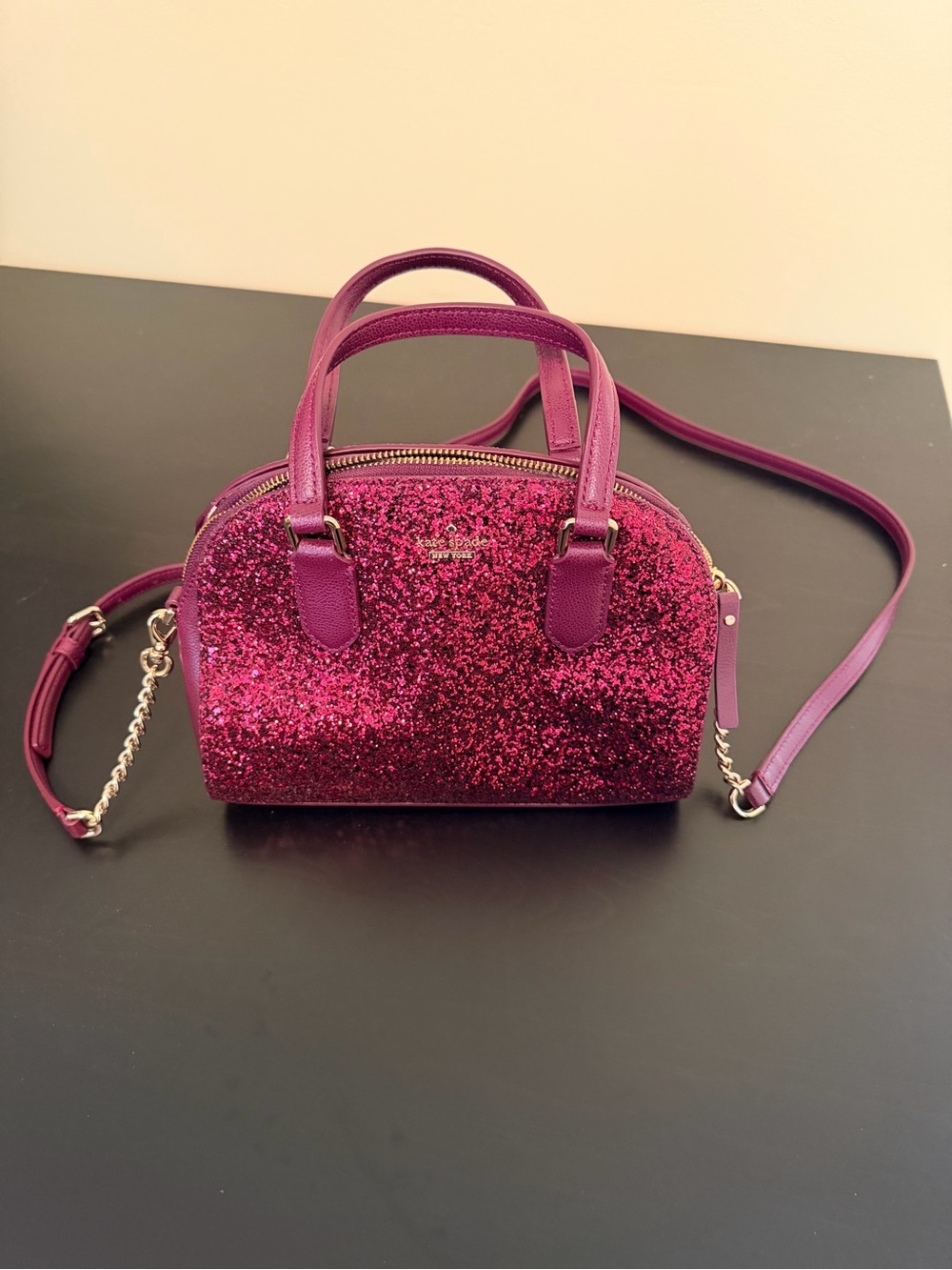 kate spade New York Laurel Way Magenta Glitter Dome Satchel